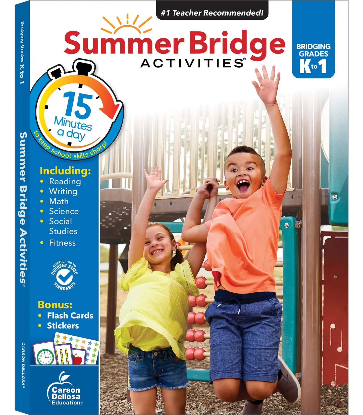 Summer Bridge Activities Kindergarten to 1st Grade Workbooks, K-1 Activity Book With Math, Reading Comprehension, Science, Fitness, Social Studies, Writing Practice, and Flash Cards (Volume 2) The Happy Book Stack