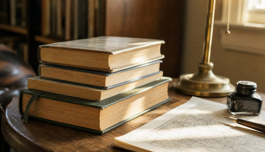 Well-read classic books on a home library table for readers exploring P G Wodehouse books in order.