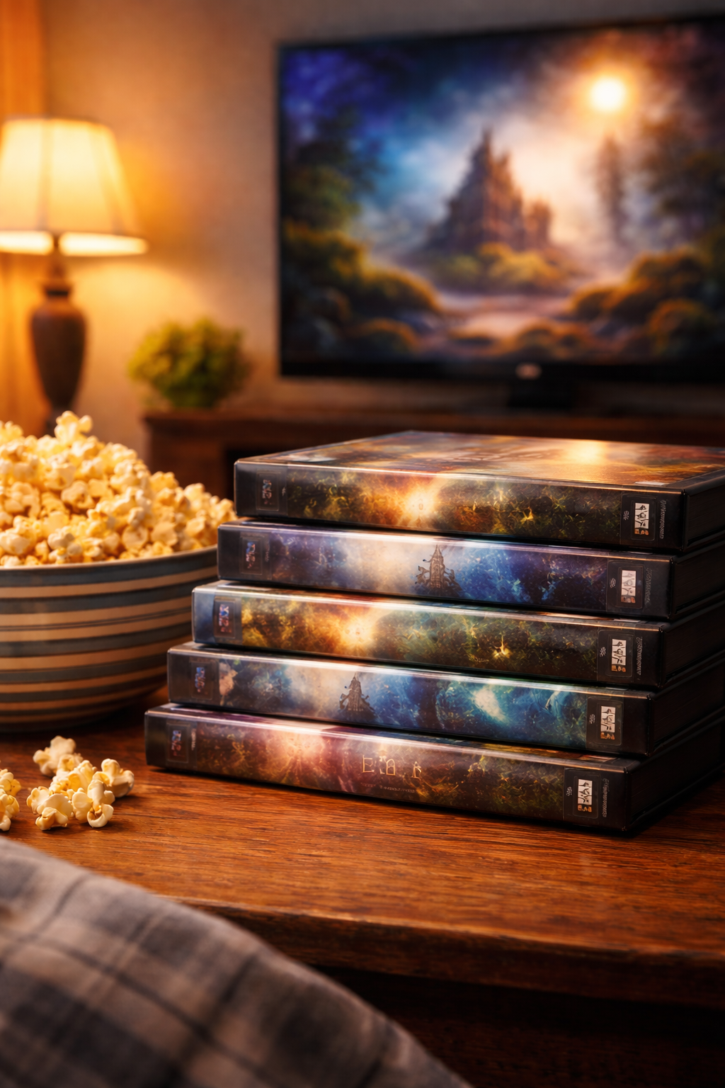 A family watching a fantasy movie. 