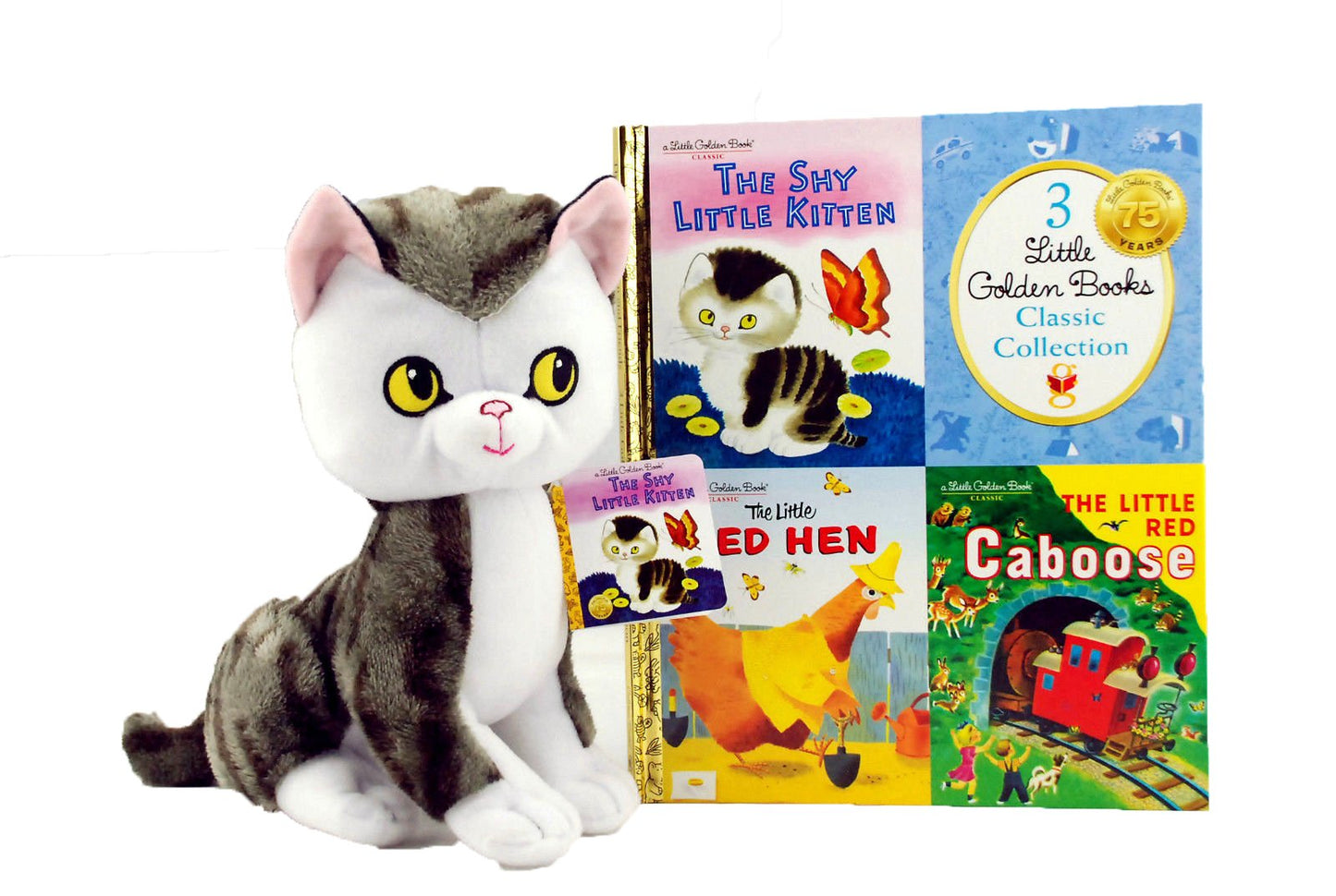 Little Golden Books: The Shy Little Kitten,The Little Red Hen and The Little Red Caboose with The Shy Little Kitten Plush Toy The Happy Book Stack