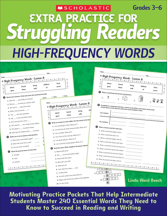 Extra Practice for Struggling Readers: High-Frequency Words: Motivating Practice Packets That Help Intermediate Students Master 240 Essential Words They Need to Know to Succeed in Reading and Writing The Happy Book Stack