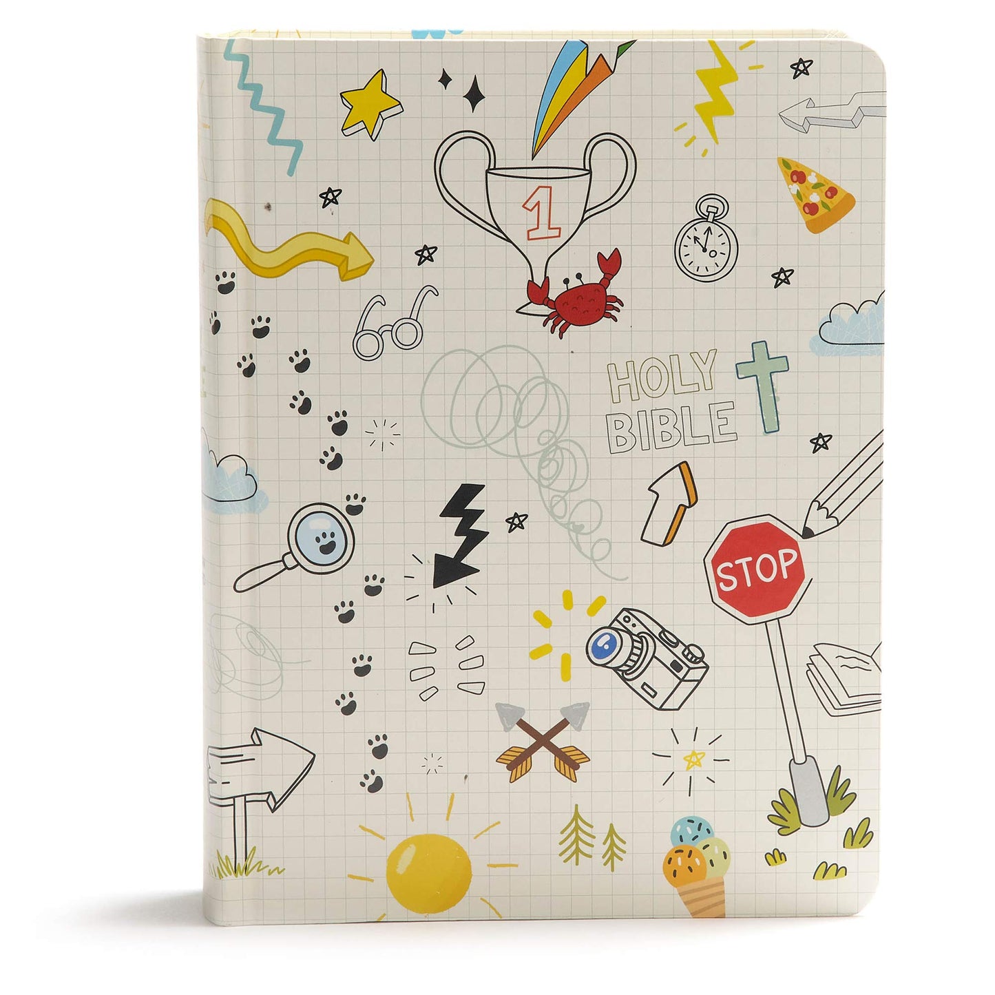 CSB Journal and Draw Bible for Kids, White, Black Letter, Single-Column, Wide Margins, Journaling Space, Illustrations, Reading Plan, Easy-to-Read Bible Serif Type The Happy Book Stack