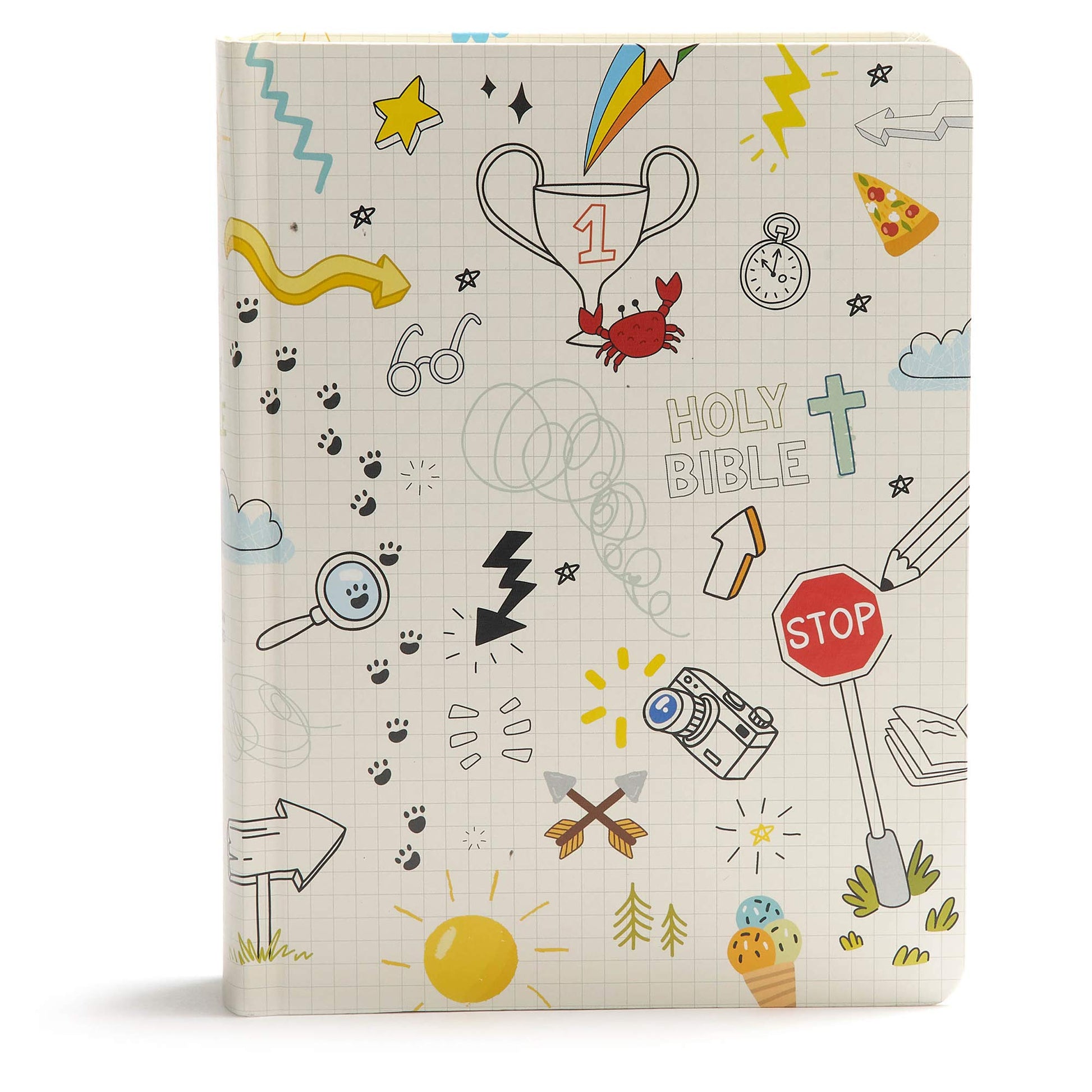 CSB Journal and Draw Bible for Kids, White, Black Letter, Single-Column, Wide Margins, Journaling Space, Illustrations, Reading Plan, Easy-to-Read Bible Serif Type The Happy Book Stack