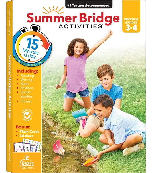 Summer Bridge Activities 3rd to 4th Grade Workbook, Activity Book With Math, Reading Comprehension, Science, Fitness, Social Studies, Writing Practice, and Flash Cards (Volume 5) - 5294