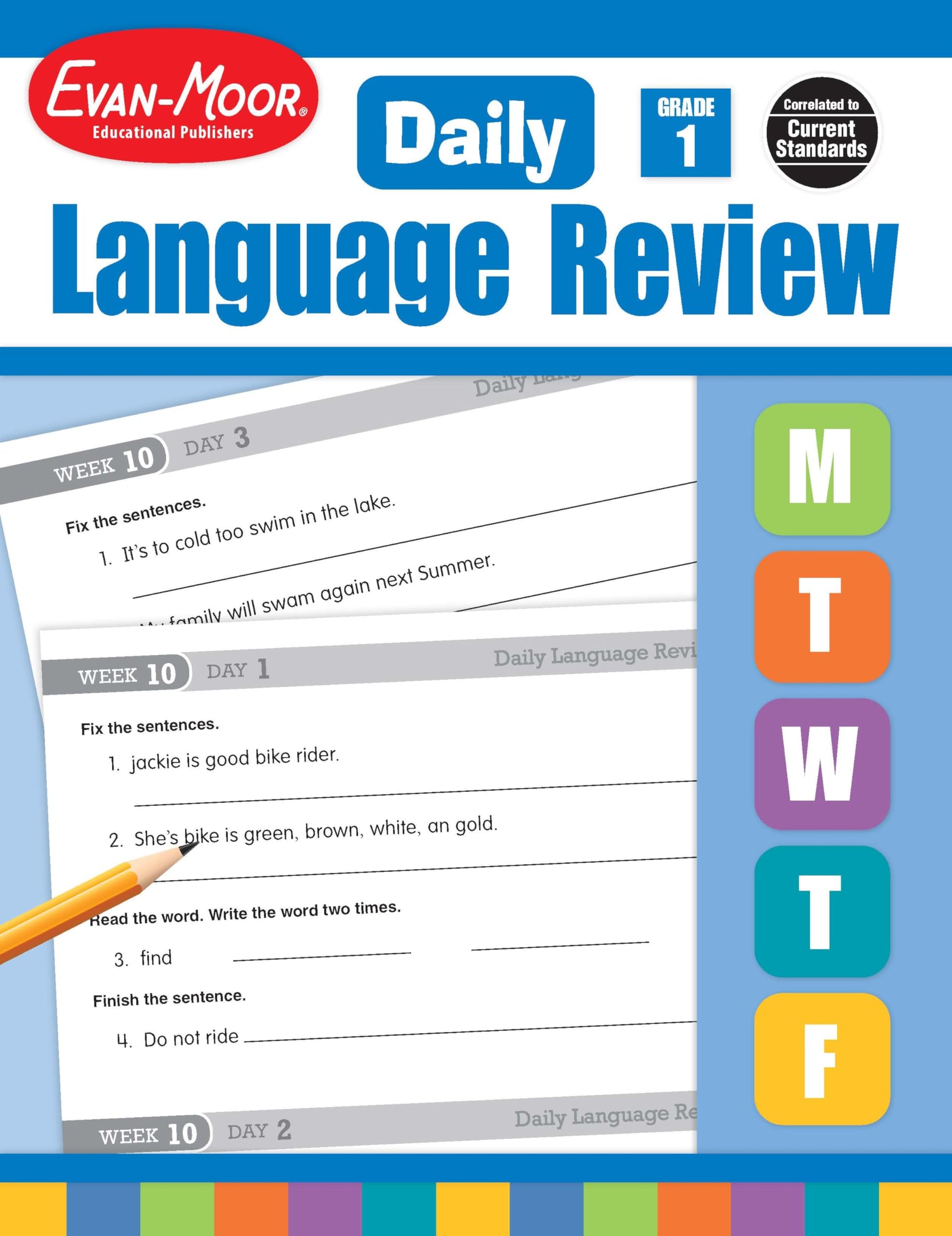 Evan-Moor Daily Language Review, Grade 1, Activities, Homeschooling and Classroom Resource Workbook, Reproducible Worksheets, Teacher Edition, Daily Practice, Skills Assessment, Grammar, Punctuation The Happy Book Stack
