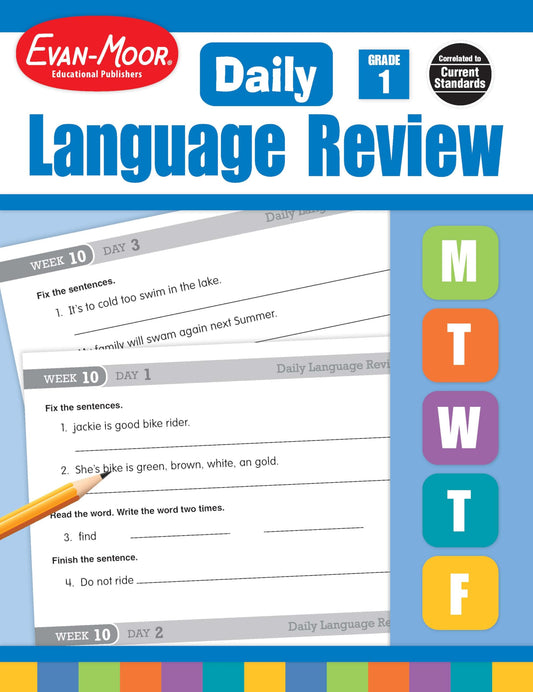 Evan-Moor Daily Language Review, Grade 1, Activities, Homeschooling and Classroom Resource Workbook, Reproducible Worksheets, Teacher Edition, Daily Practice, Skills Assessment, Grammar, Punctuation The Happy Book Stack