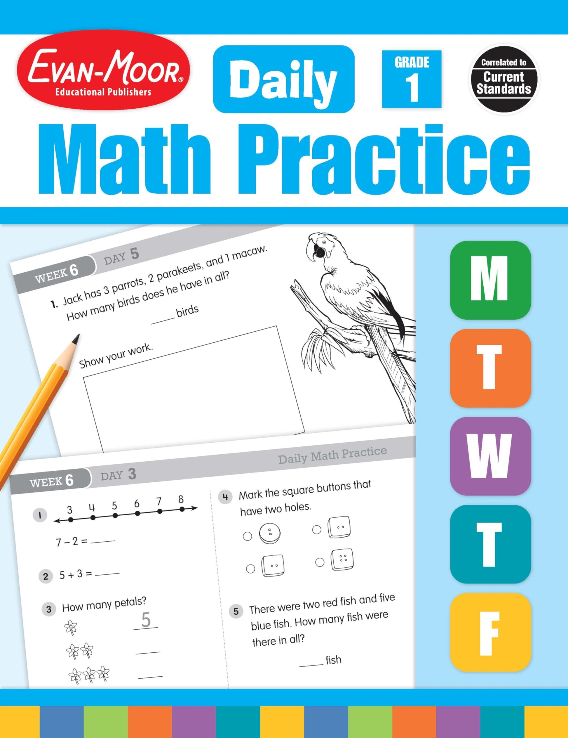 Evan-Moor Daily Math Practice, Grade 1 The Happy Book Stack