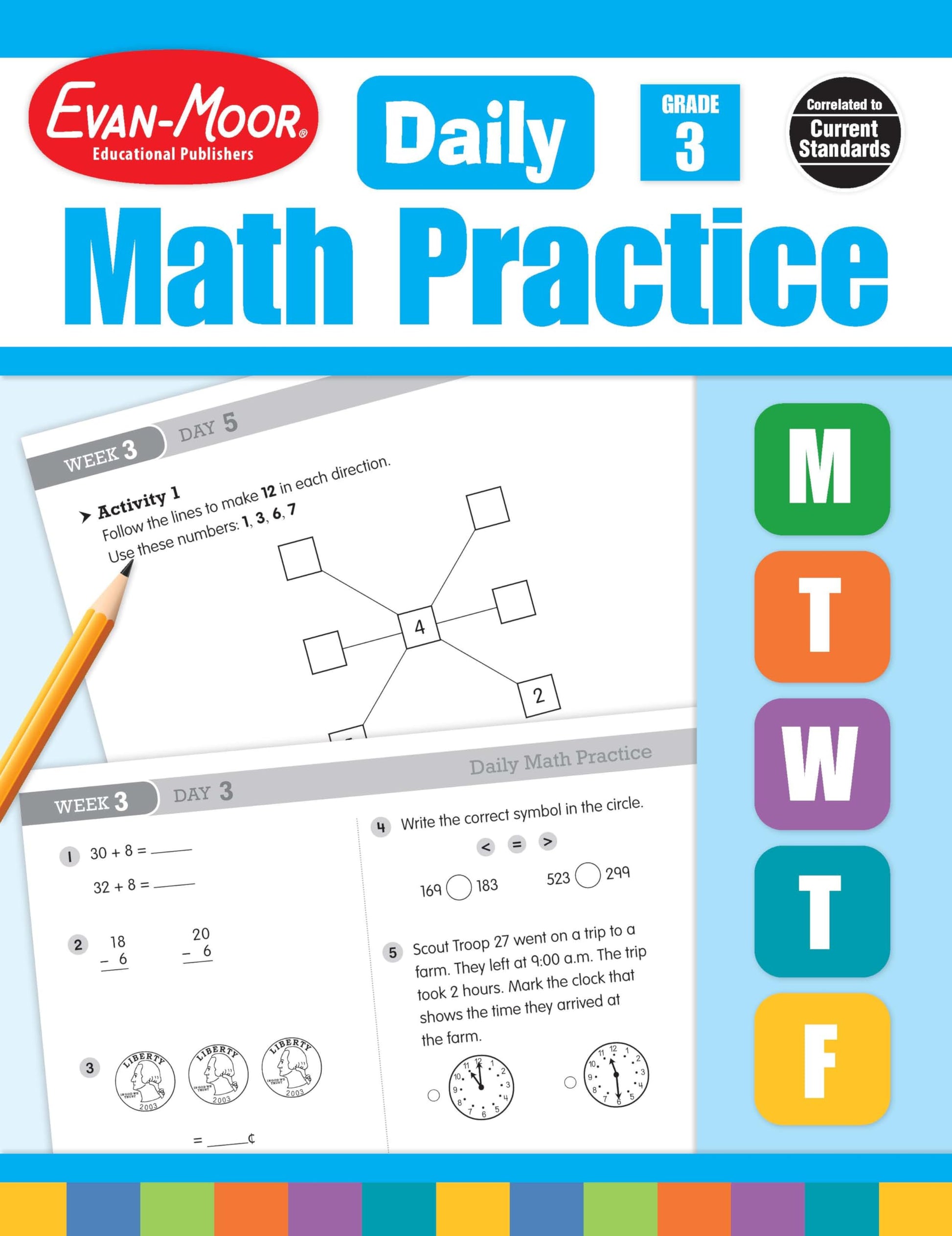Evan-Moor Daily Math Practice, Grade 3 (Daily Math Practice Books) The Happy Book Stack
