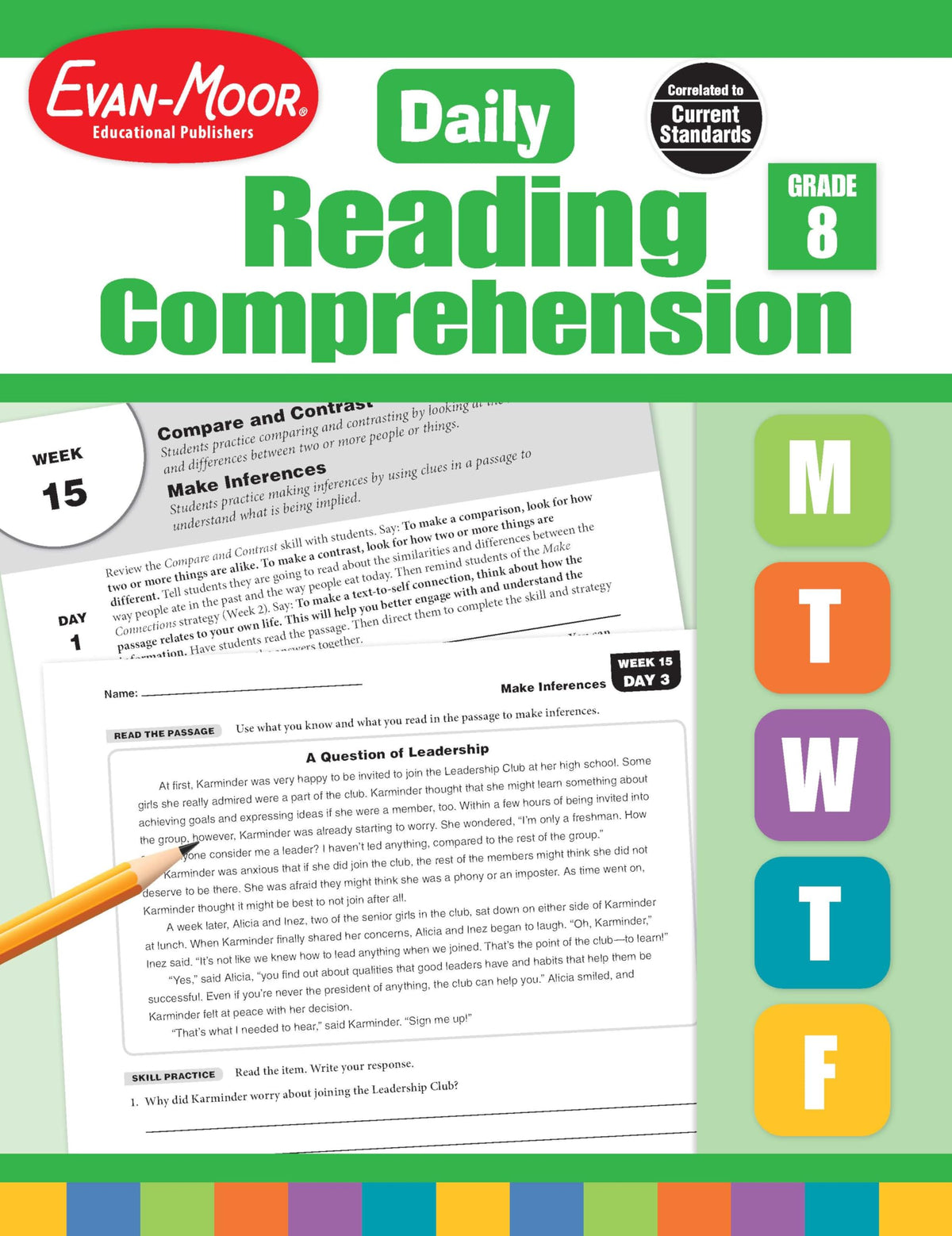 Evan-Moor Daily Reading Comprehension, Grade 8 - Homeschooling & Classroom Resource Workbook, Reproducible Worksheets, Teaching Edition, Fiction and Nonfiction, Lesson Plans, Test Prep The Happy Book Stack