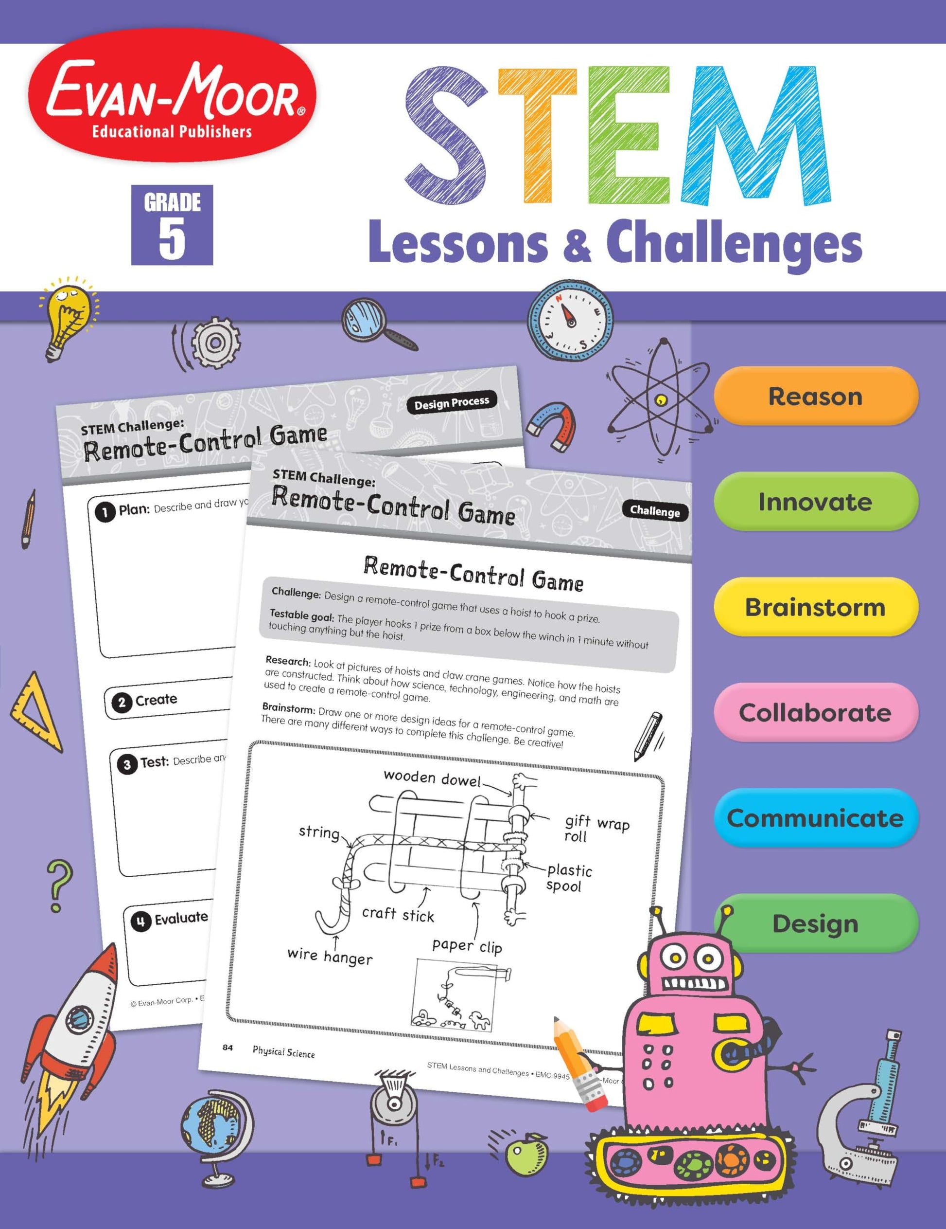 Evan-Moor Stem Lessons and Challenges, Grade 5 Homeschooling & Classroom Resource Workbook, Life, Earth and Physical Science Problem Solving, Peer Collaboration, Real-World, Visual Literacy, Printable The Happy Book Stack