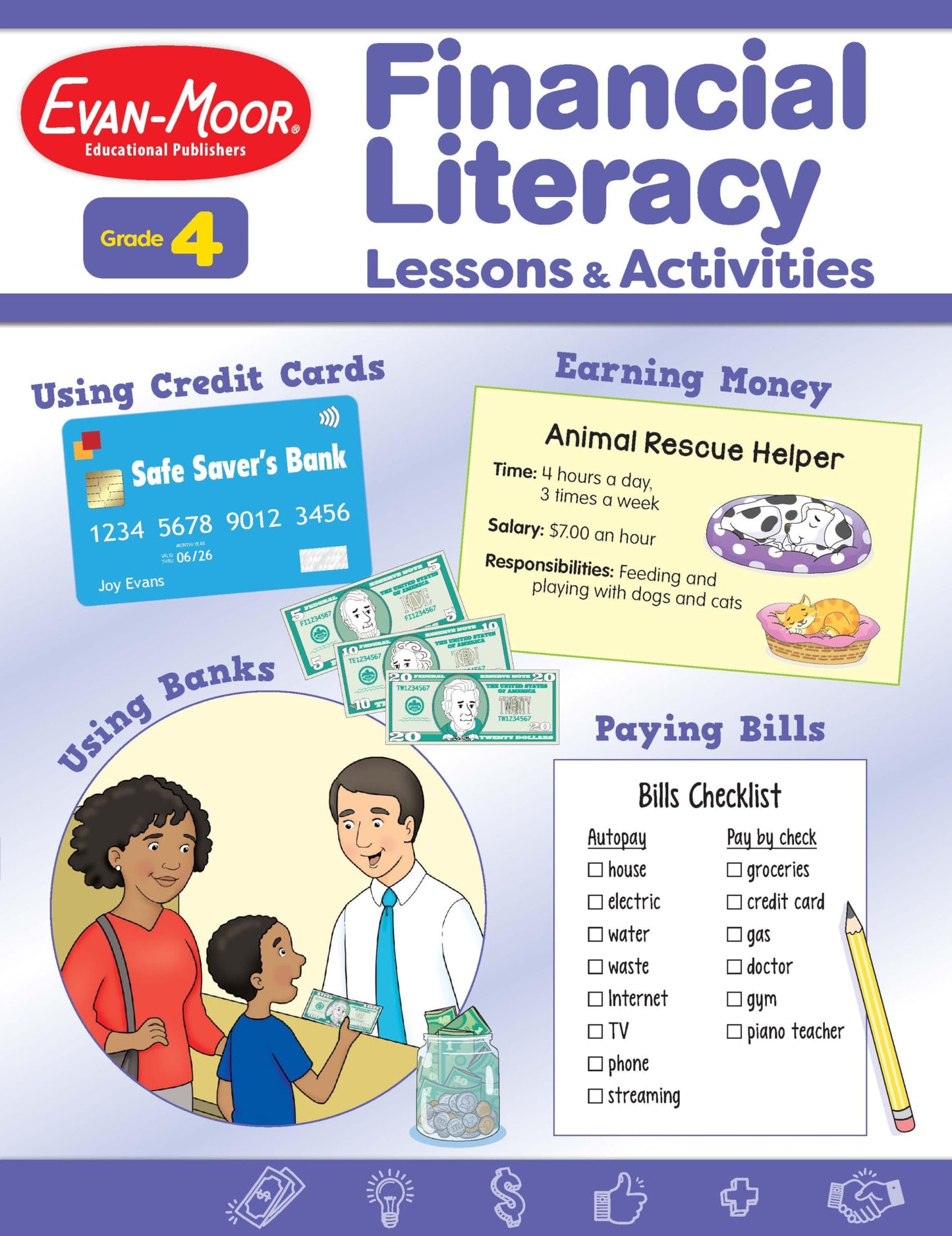 Financial Literacy Lessons and Activities for Grade 4 Teacher’s Resource Book, Reproducible Worksheets, Homeschool Resources, Classroom Lessons, Math Word Problems, Money Games The Happy Book Stack