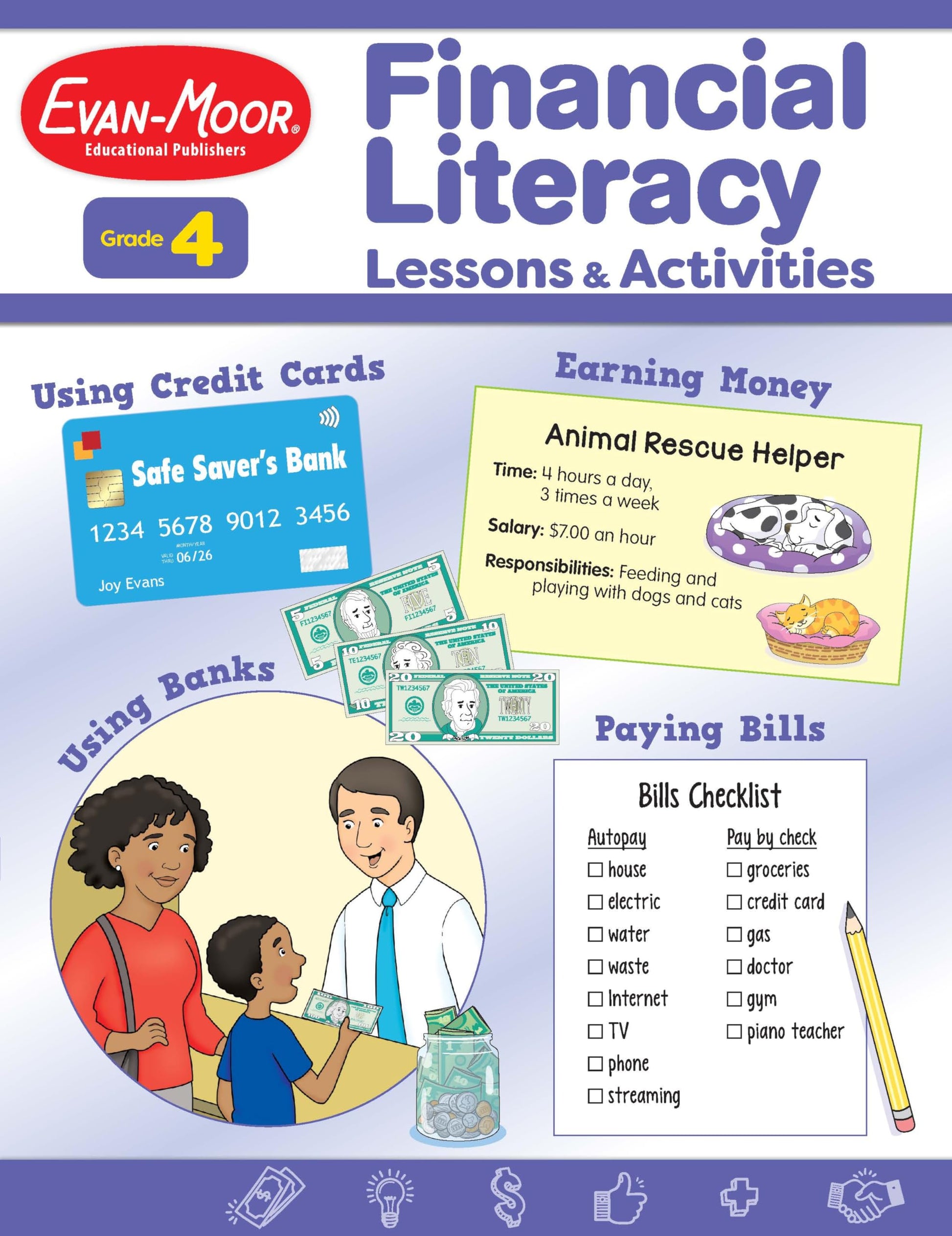Financial Literacy Lessons and Activities for Grade 4 Teacher’s Resource Book, Reproducible Worksheets, Homeschool Resources, Classroom Lessons, Math Word Problems, Money Games The Happy Book Stack