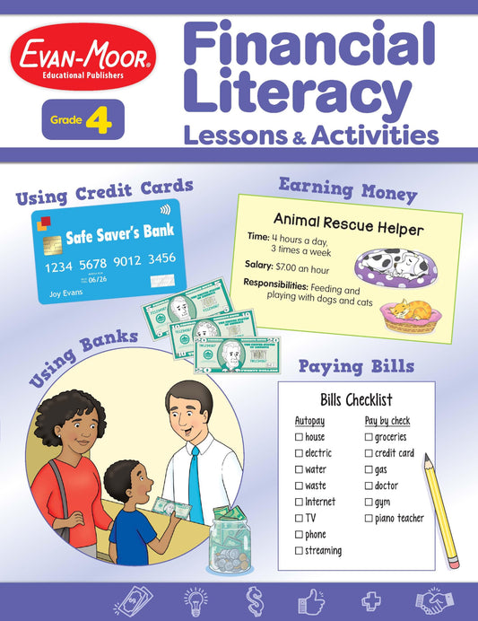Financial Literacy Lessons and Activities for Grade 4 Teacher’s Resource Book, Reproducible Worksheets, Homeschool Resources, Classroom Lessons, Math Word Problems, Money Games The Happy Book Stack