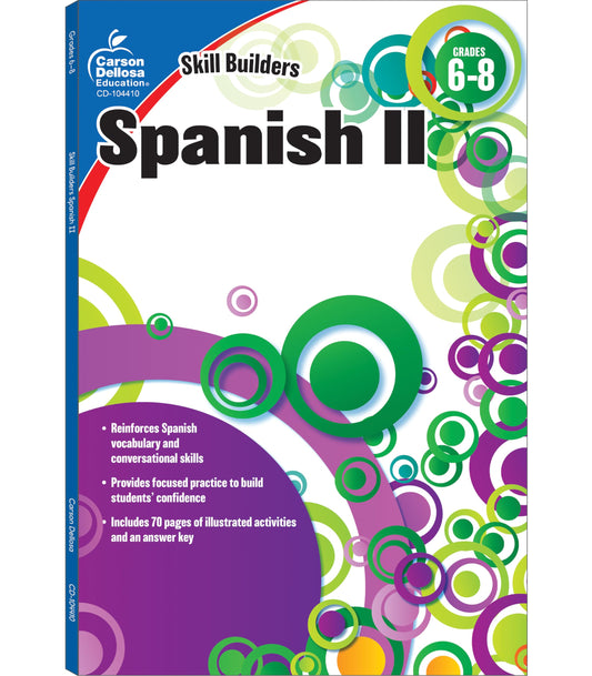 Carson Dellosa Skill Builders Grades 6-8 Level 2 Spanish Workbook, Vocabulary, Parts of Speech, Questions, and More, Middle School Classroom or Homeschool Curriculum - 3949
