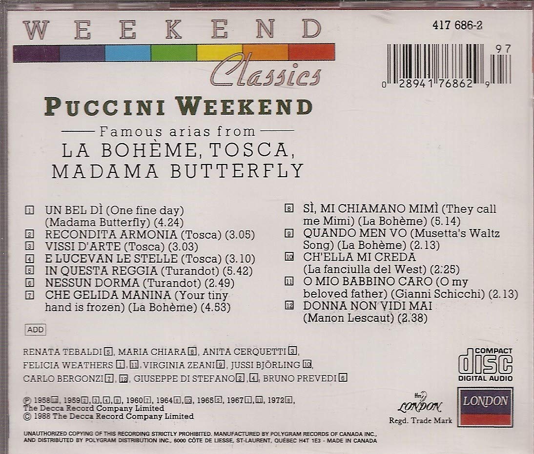 Puccini Weekend: Famous Arias from La Bohème, Tosca, Madama Butterfly - 5901