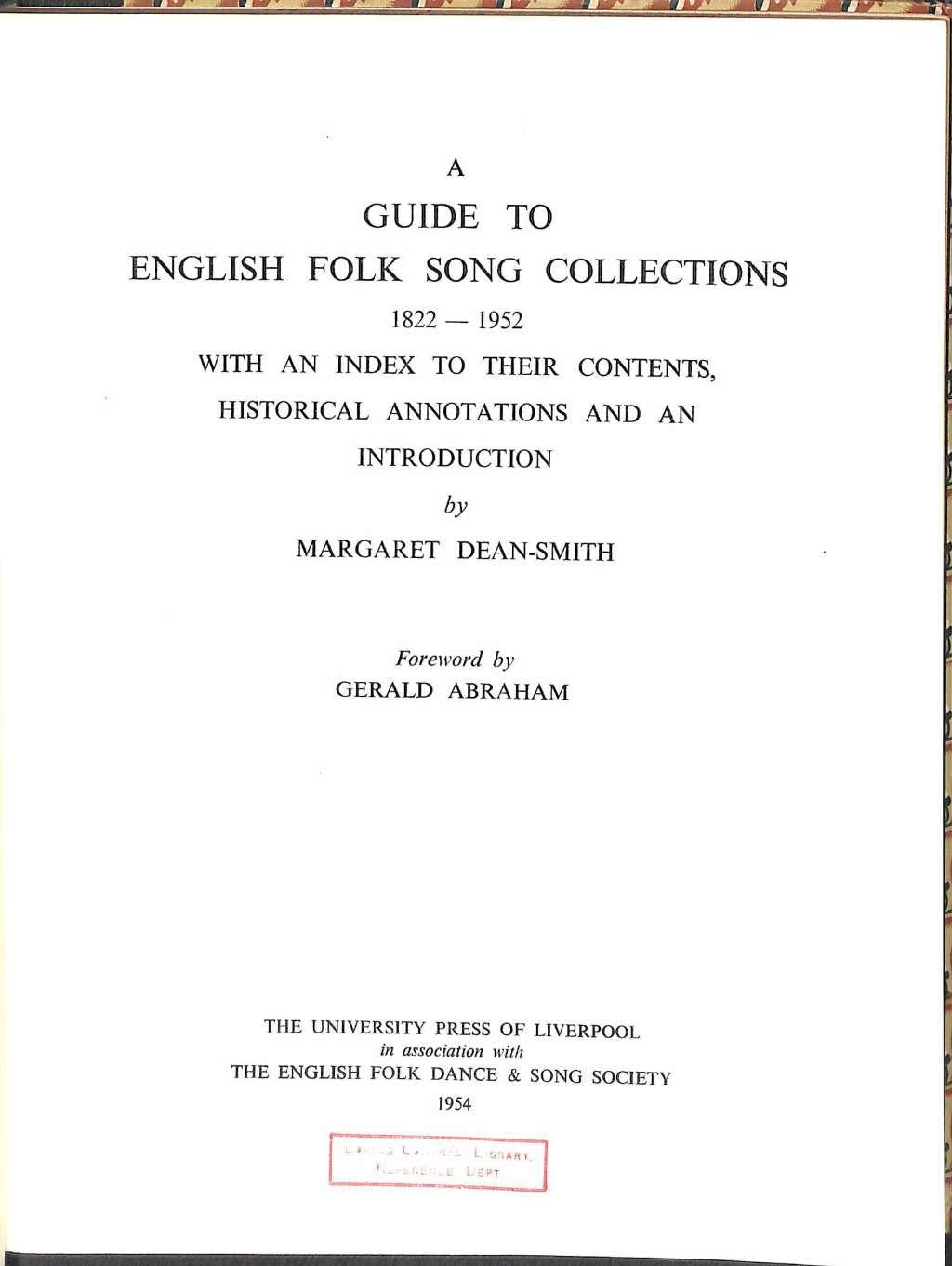 A Guide To English Folk Song Collections - 3990