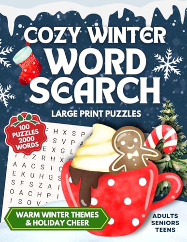 Cozy Winter - Word Search Large Print Puzzles for Adults & Seniors: 100 Relaxing Word Finds - Holiday Cheer & Warm Winter Themes - 2,000 words (Large Print Word Search Books) The Happy Book Stack